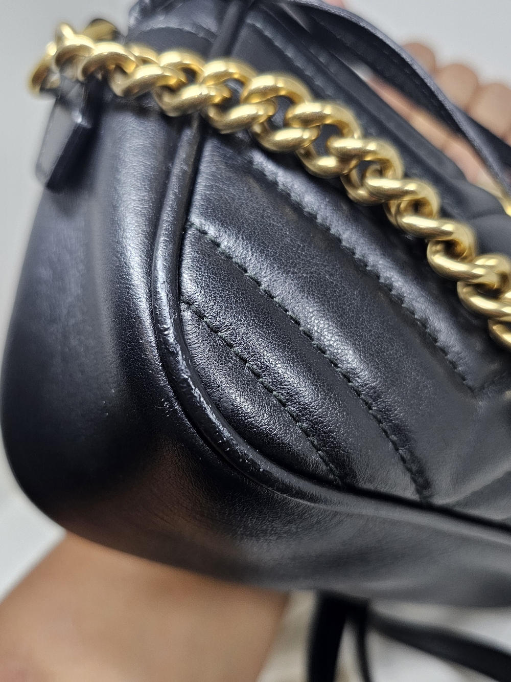 Gucci Marmont Chevron Leather Camera Bag - Black - Picture 9 of 11
